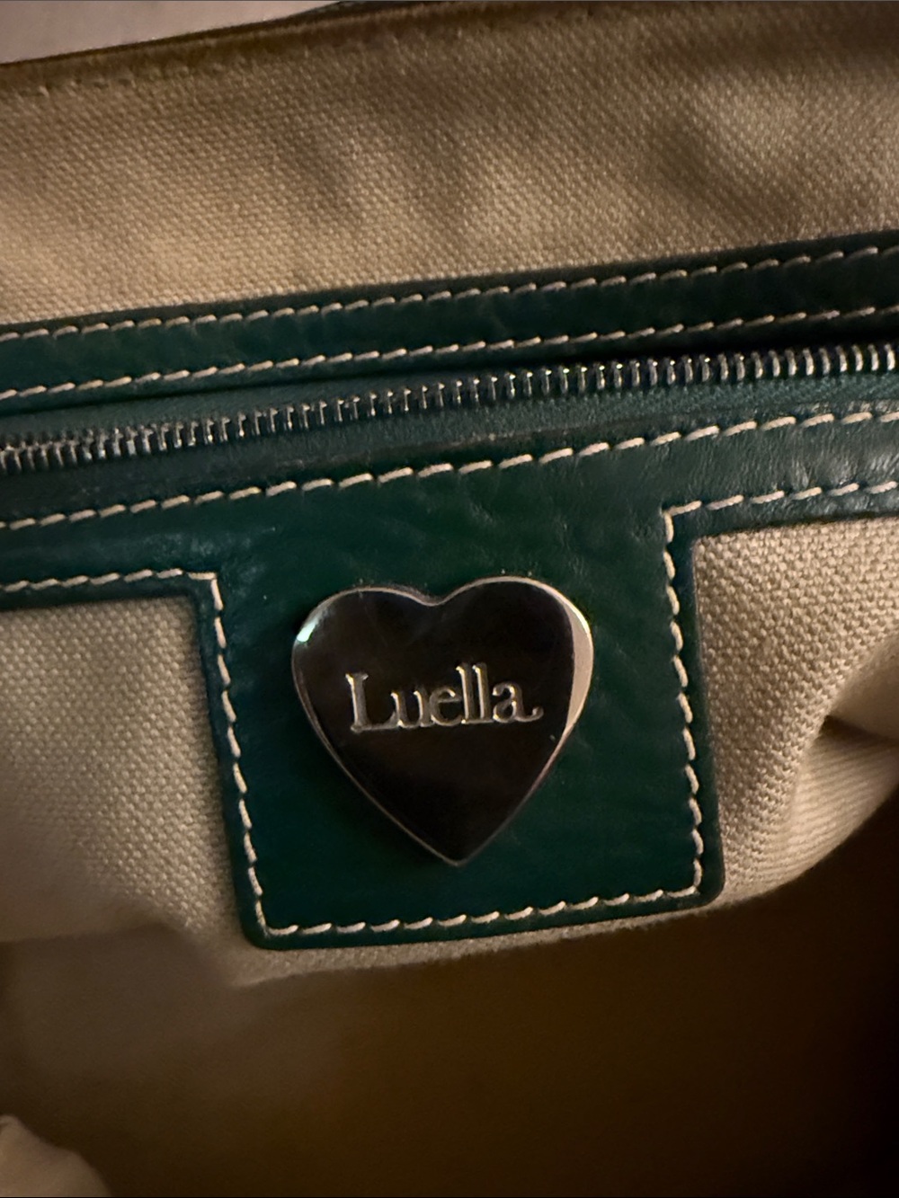 Ella Cream Canvas Tote with Green Trim